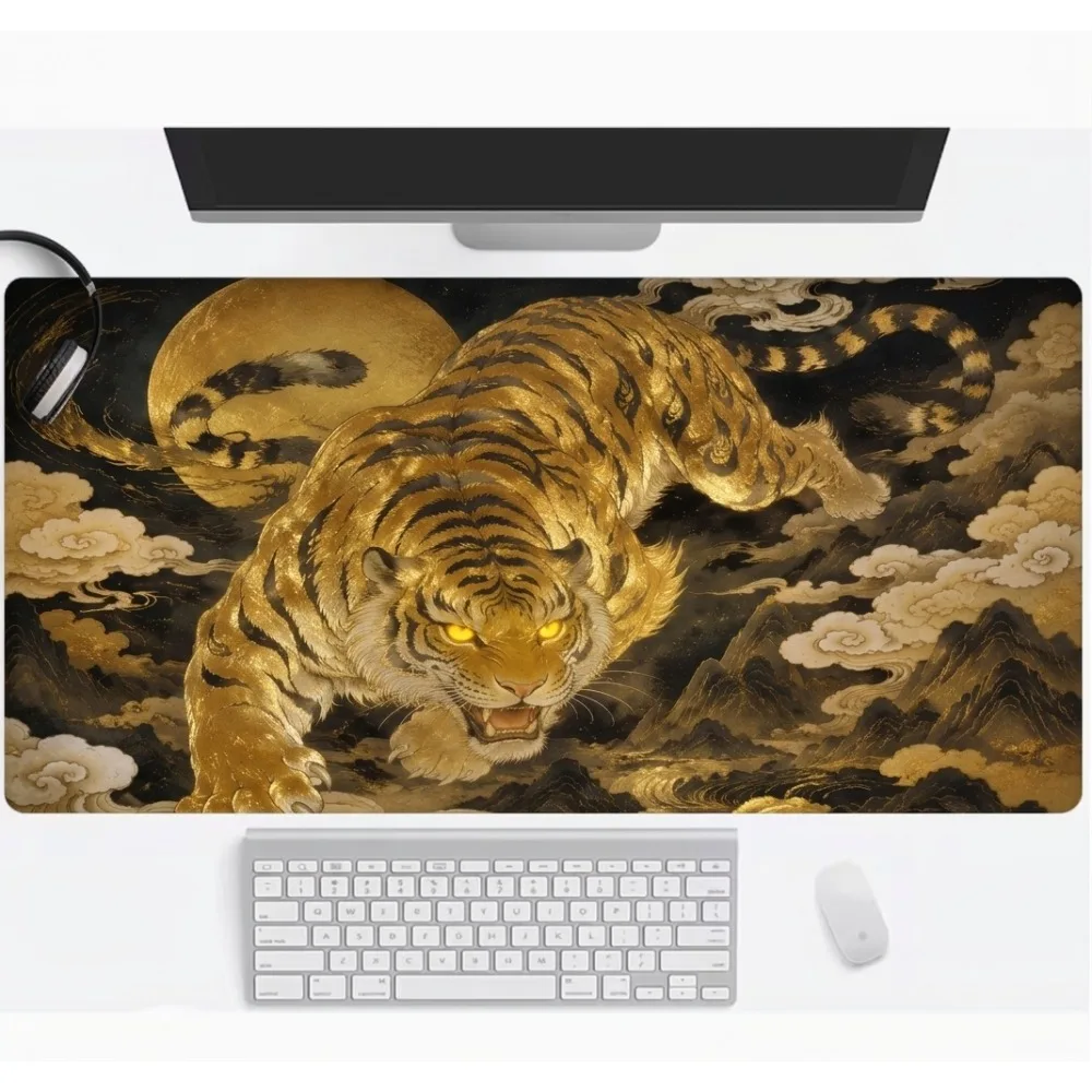 Golden Tiger - Japanese Oriental Art Style - Anti-slip rubber base - Suitable for gaming, office, home tabletop decoration