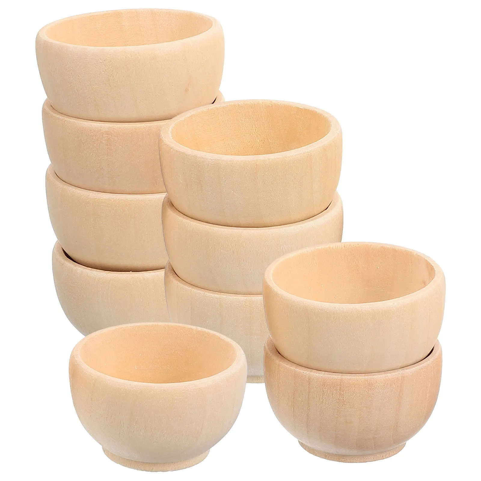 10 pçs pequenos tigelas de madeira inacabadas tigelas em branco de madeira natural para artesanato desenho pintura ornamento modelo brinquedo criança mini talheres