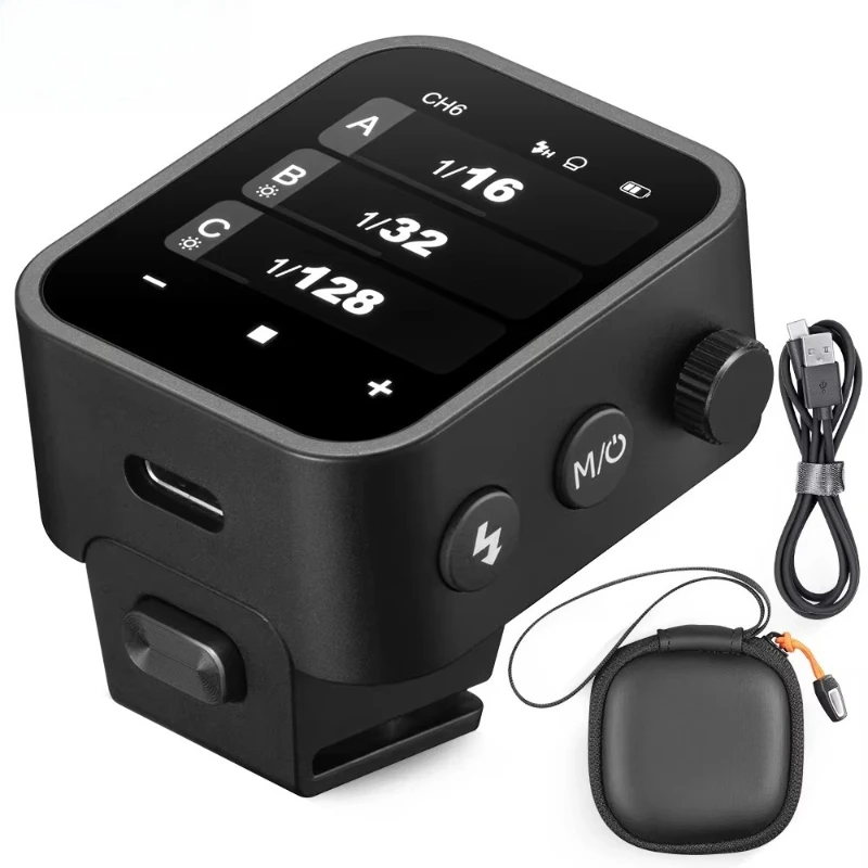 Wireless flash trigger with mechanical light-emitting diode touch screen