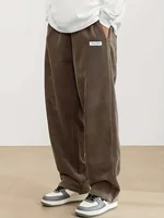 Autumn Mens Corduroy Casual Pants Fashion Loose Fit Pants Straight Sweatpants Elastic Waist Drawstring Outdoor Streetwear 3