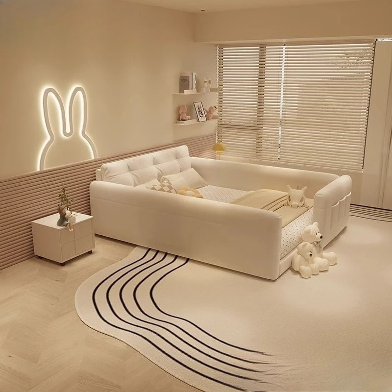 Simple parent-child cream cloud wind master bedroom, tatami wedding bed ins wind soft bag bed