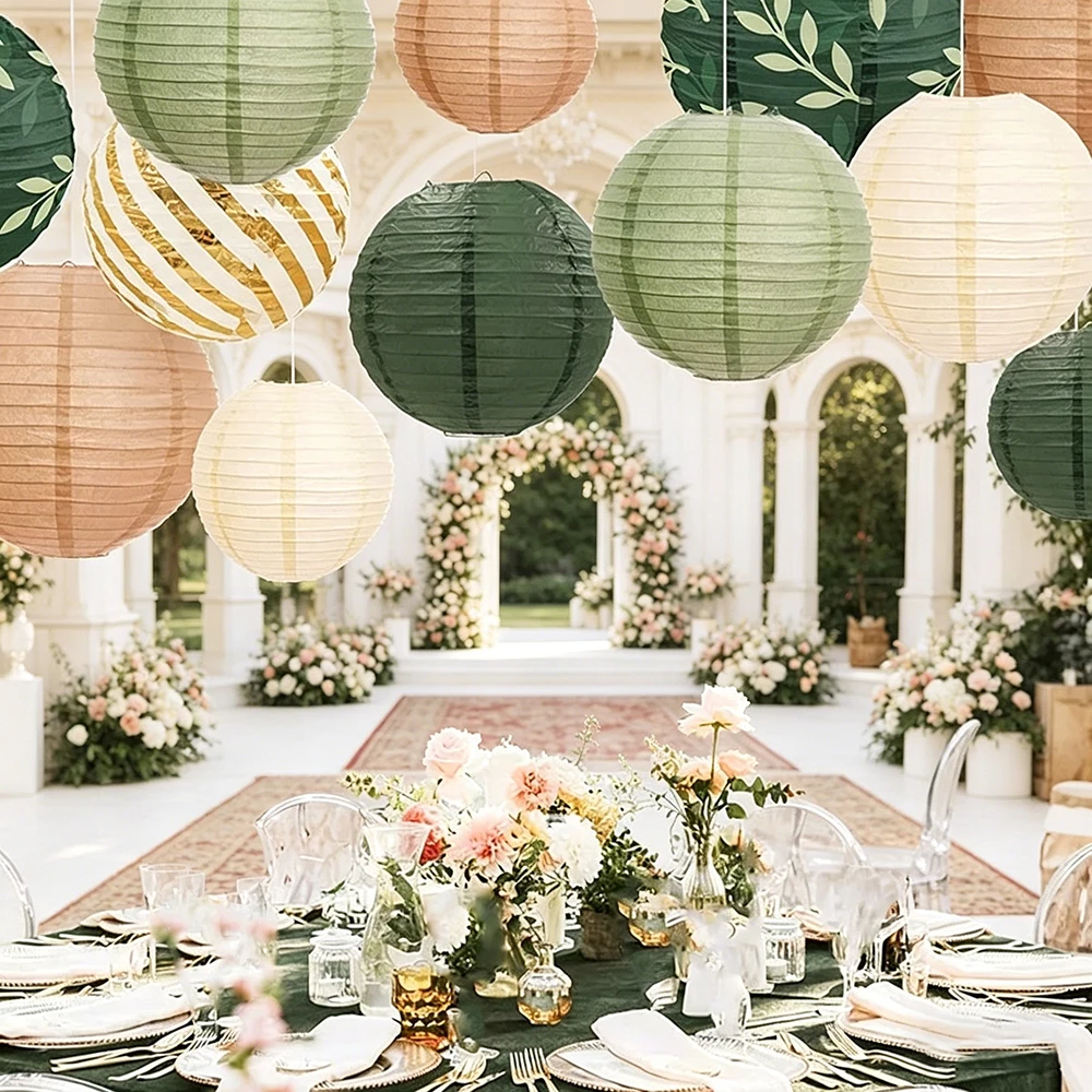 Wedding Supply Rentals - 12PCS Sage Green Paper Lanterns Rustic