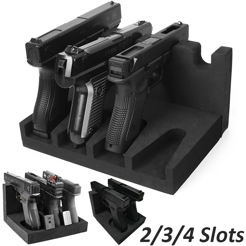 2/3/4 Slots Pistol Rack Glock Holder Self-adhesive Foam Gun Display Stand Weapons Support for Gun Safe Revolver Handgun Storage