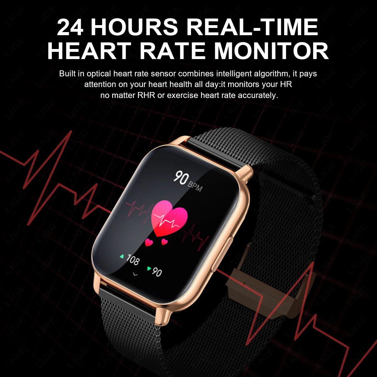 LIGE 1.91 inch HD Screen health monitor Smart Watch Women Smartwatch Sport Fitness Bluetooth Call Women Bracelet For Android ios