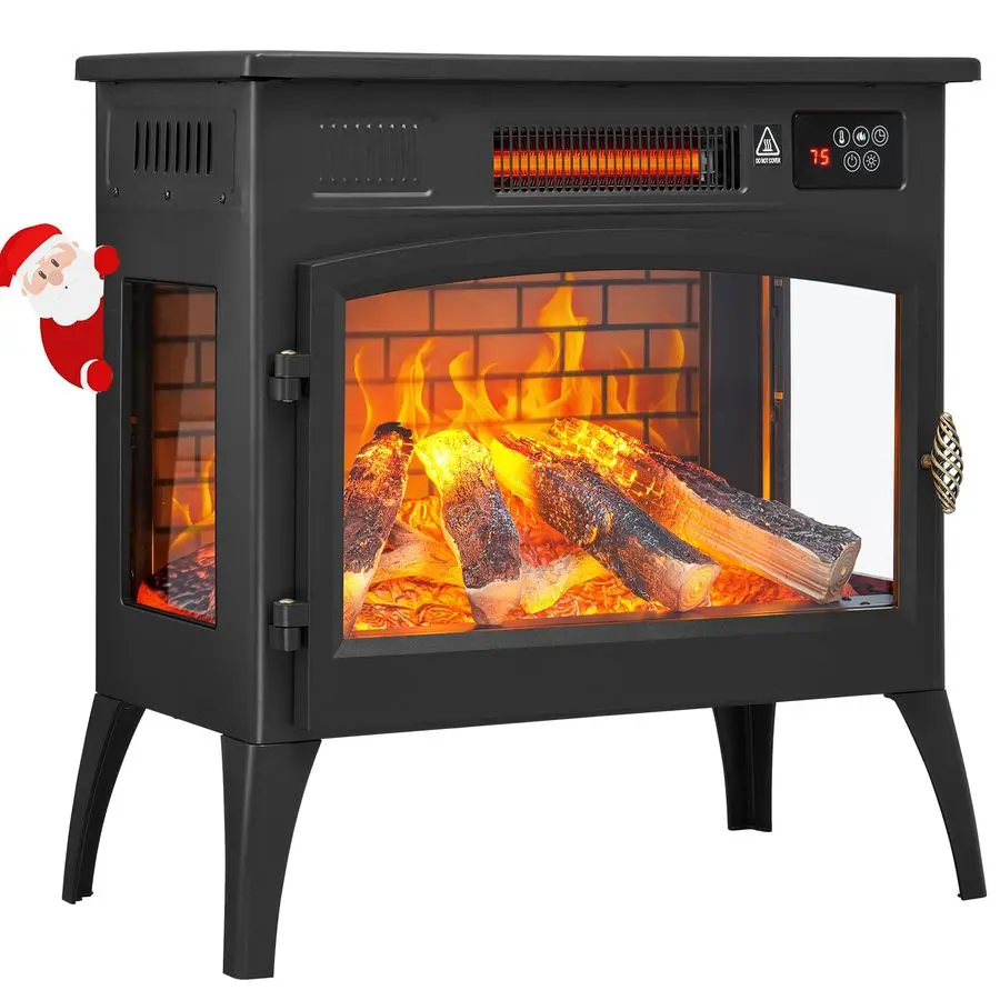 

Freestanding Electric Fireplace Stove with 3D Flame Effect and 6 Flame Color, 1000 1500W Infrared Fireplace Stove, 5200 BTU Elec