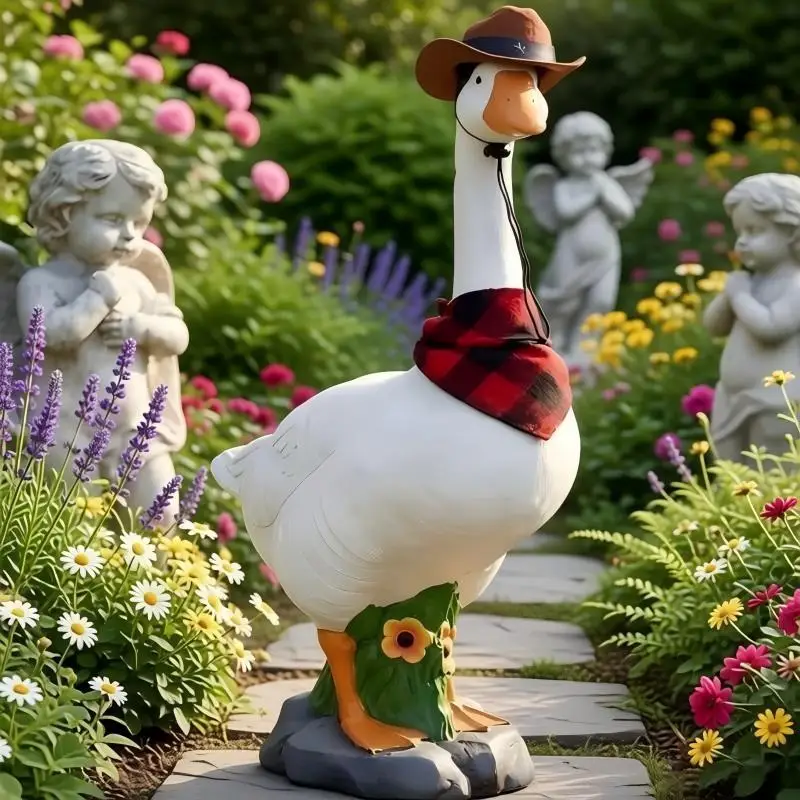 Realistic White Goose Sculpture Adjustable Neck Animal Figurine Outdoor Garden Porch Yard Home Decor Ornament Garden