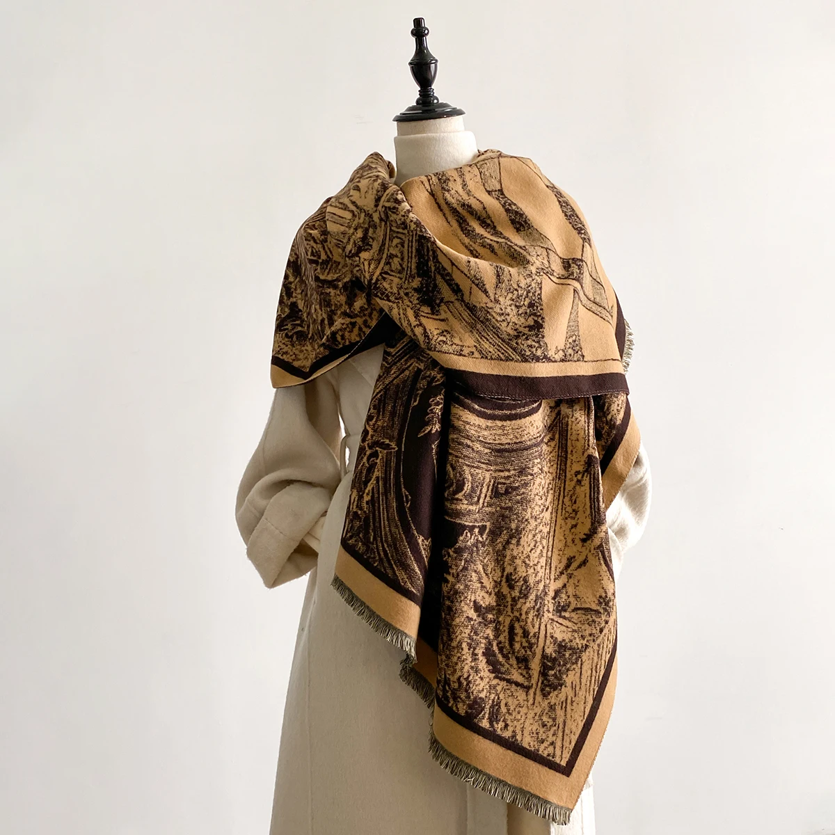 

New Luxury 2-Sided Imitation Cashmere Scarf - Ultra Soft Women's Winter Thickened Jacquard Wrap Shawl with Stylish Patterns