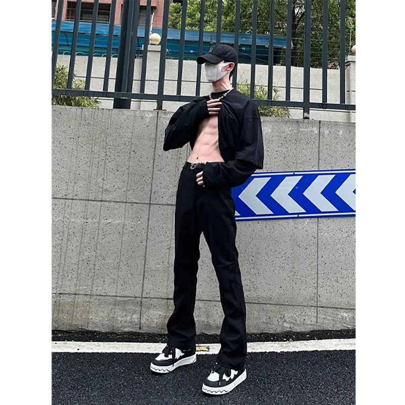 

Мужские джинсы American Vibe, прямые, зауженные, чисто черные, в стиле High Street, молодежные, модные, со средней посадкой, длинные брюки