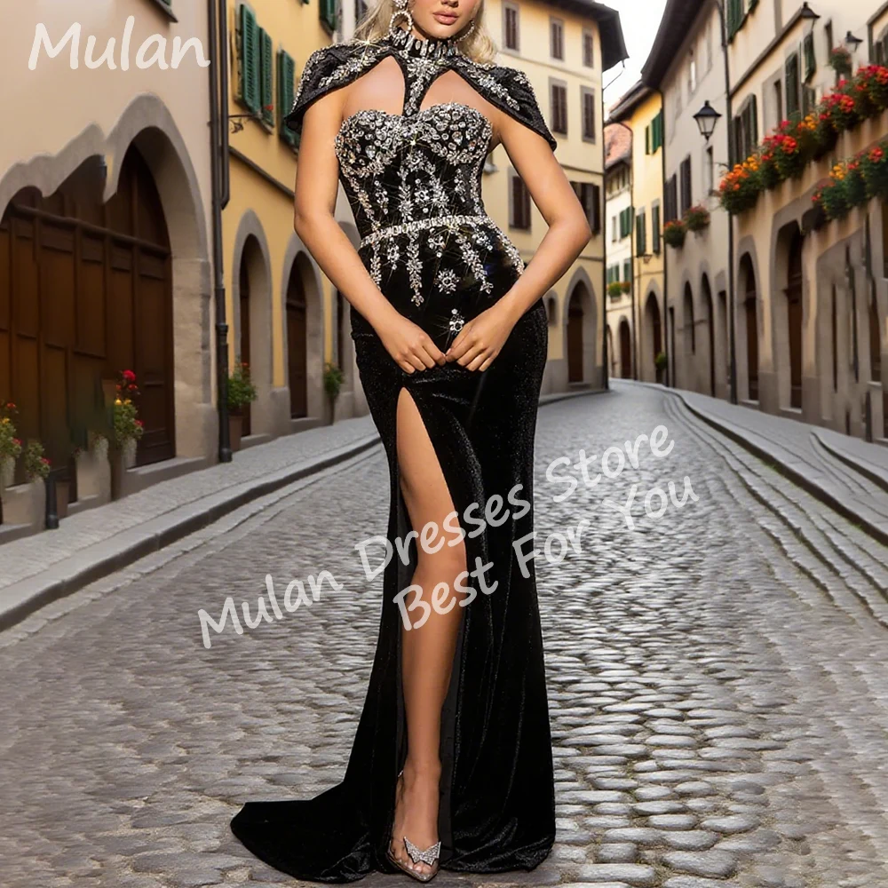 

Customized Black Rhinestones Long Evening Dresses for Special Occasions Floor Length Mermaid Women Prom Gala Party Dress 2025