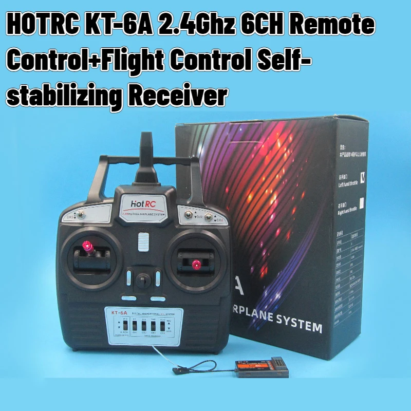 HOTRC KT-6A 2.4Ghz 6CH PWM FHSS Transmitter Remote Control  Flight Control Self-stabilizing Receiver Fixed Wing/Car/Ship Model