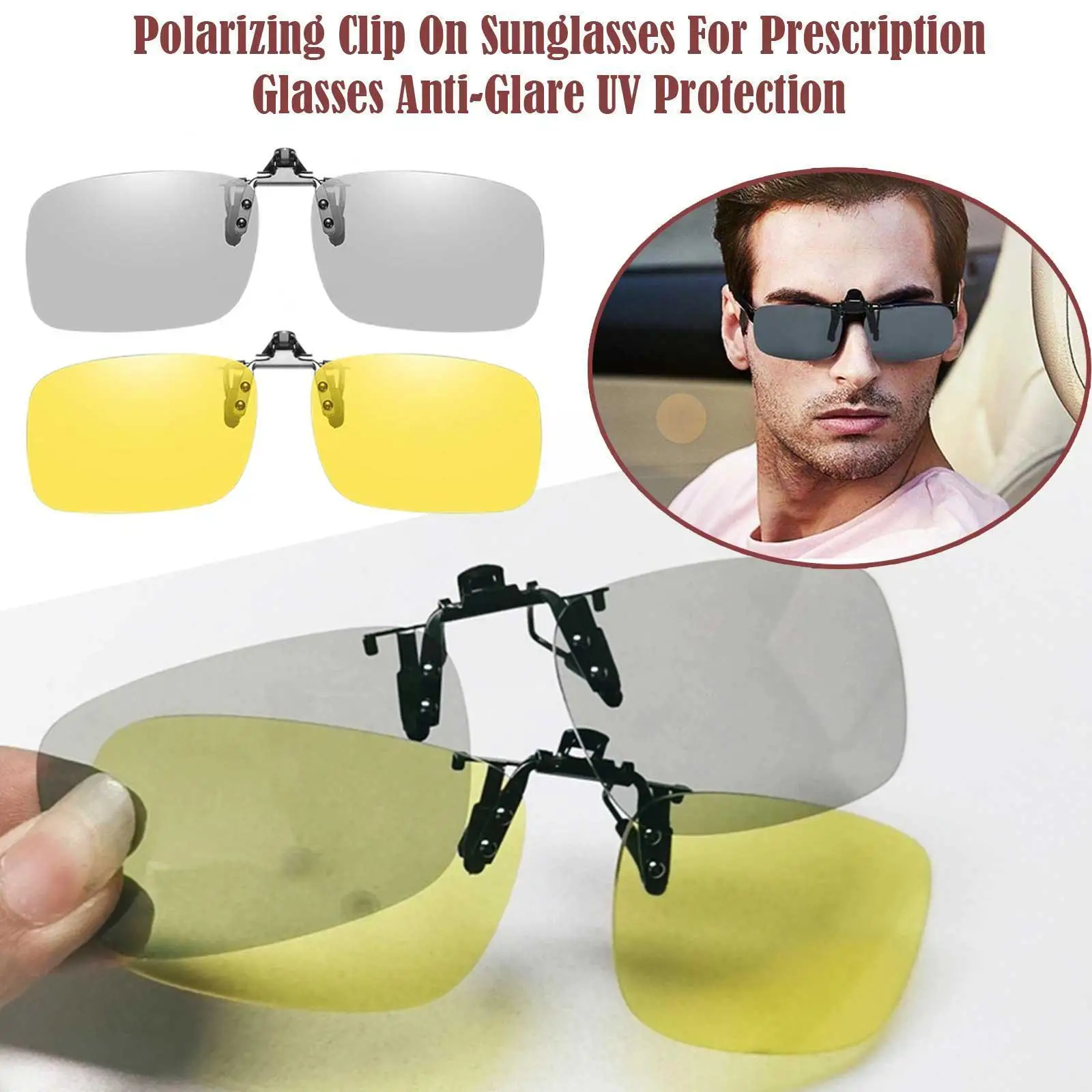 Polarized Clip-on Sunglasses Anti-Glare UV400 Male Chameleon Eyewear Polarized Glasses Driver's Day Night Vision Driving F6F4