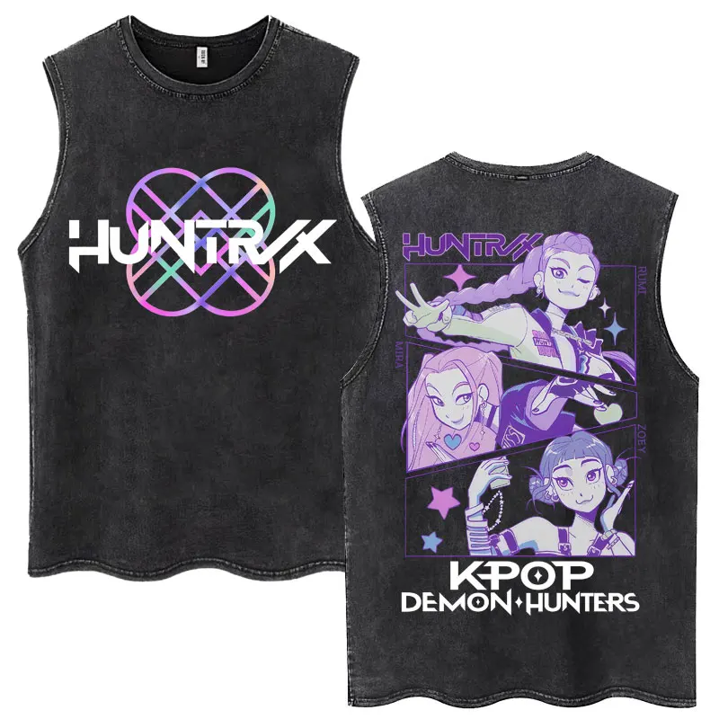 

Anime K-Pop Demon Hunters Washed Tank Tops Men Women Aesthetic Harajuku Sleeveless T-shirt Oversized 100% Cotton Casual T Shirt