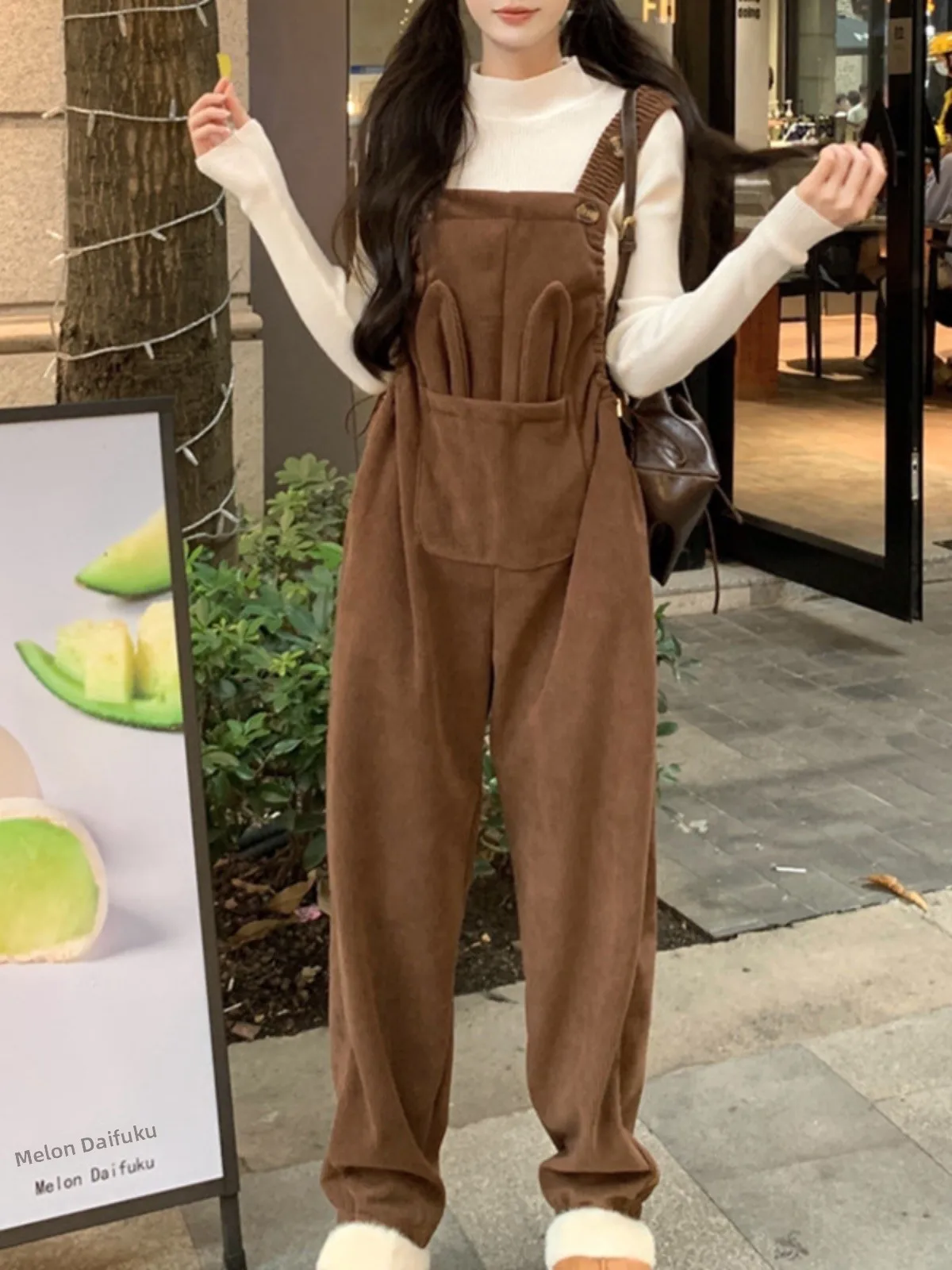 

Sweet Fce на подкладке Thiened комбинезон, очаровательный маленький размер, большой размер, длинные брюки с высокой талией для поездок на работу