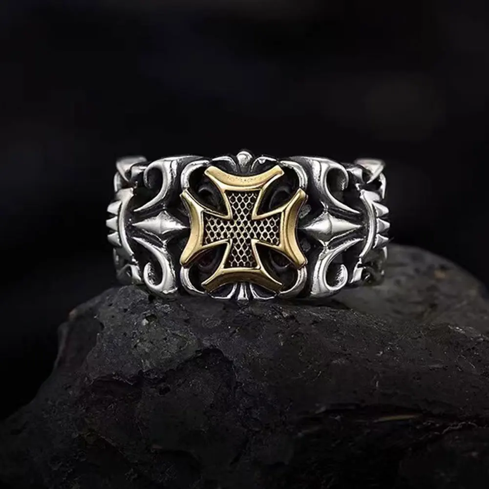 Men's Vintage Gothic Cross Open Adjustable Ring
