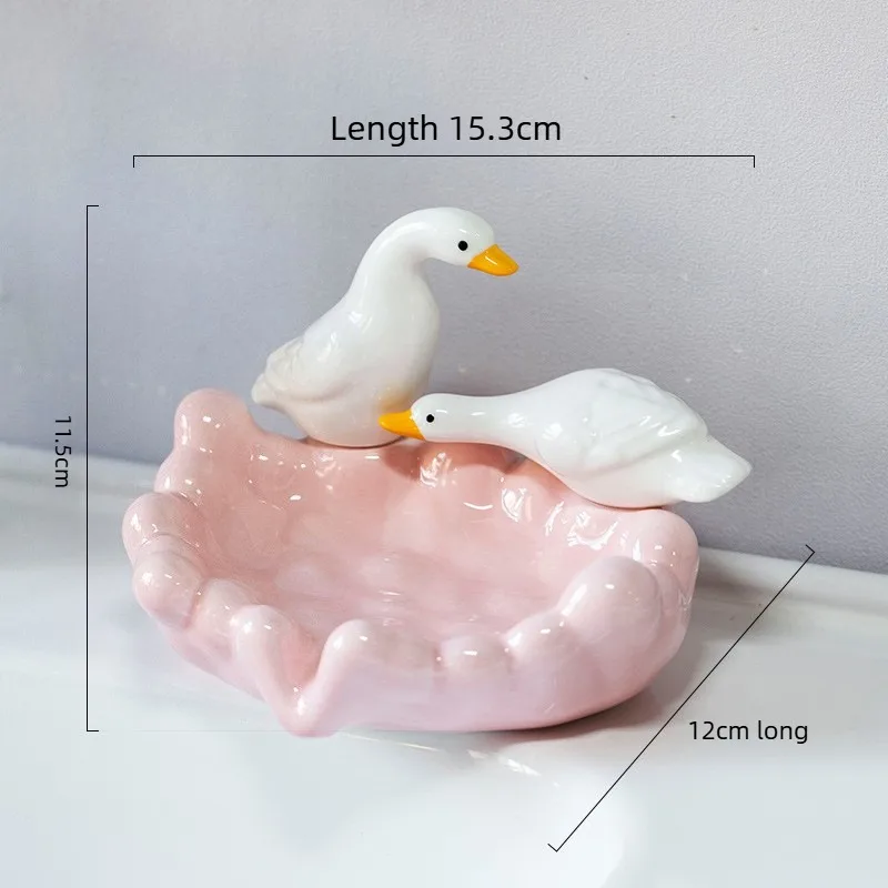 1pc Cute Duck Ceramic Soap Dish Decorative Soap Holder Craft Ornament Bathroom Counter Washroom Daily Storage Decor Accessory view 6