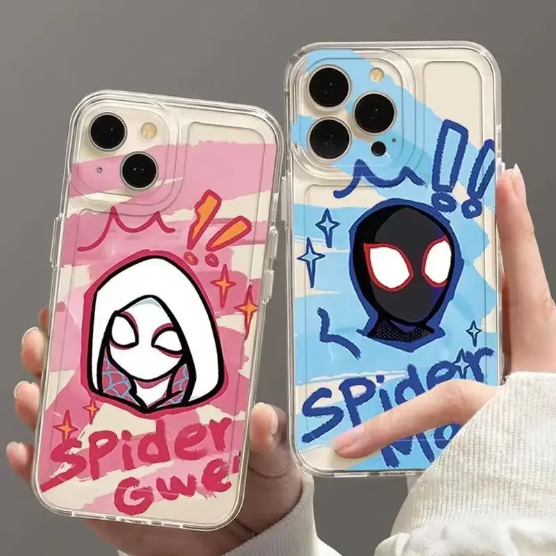 Marvel Spider Man Gwen Transparent Phone Case For iPhone 15 14 13 12 11 Pro Max Mini XS X XR 8 7 Plus Shockproof Soft Cover