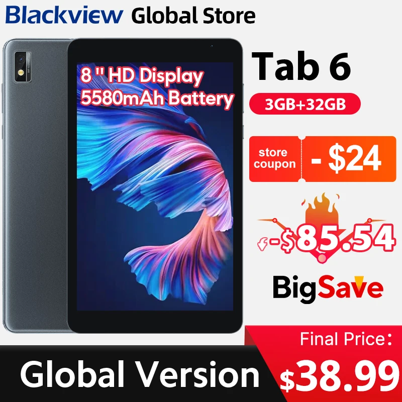 Blackview Tab 6  Tablet  8'' HD Display 3.5mm jack 5580mAh Battery WiFi 5MP Camera Android 11 E-reader Pad PC