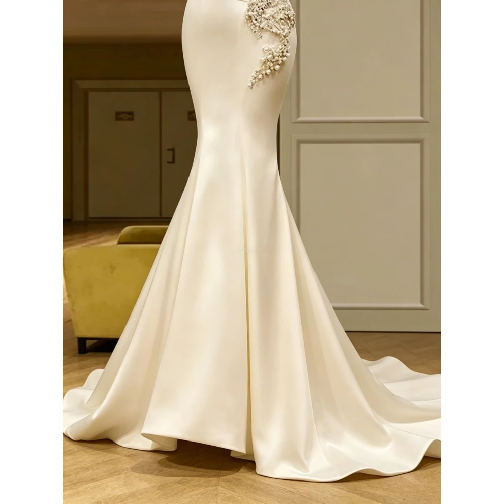 Customized Charming V-neck Mermaid Wedding Dresses 2026 Shoulder Bag Irregular Collar Bridal Gown Decorated with Bead Embroidery