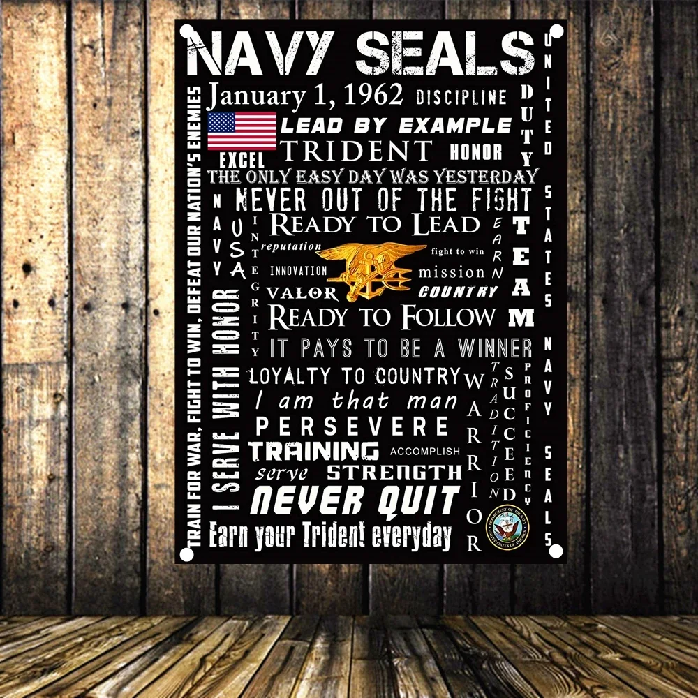 NAVY SEALS Inspirational Quotes Posters & Prints Motivational Success Banners Wall Art Flag Canvas Painting Tapestry Home Decor