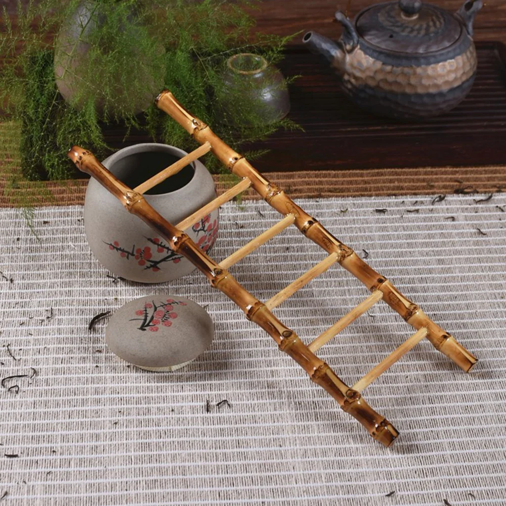 Mini escalera de bambú portátil para decoración de habitaciones y eventos de reunión de té colección de adornos de escalera de bambú
