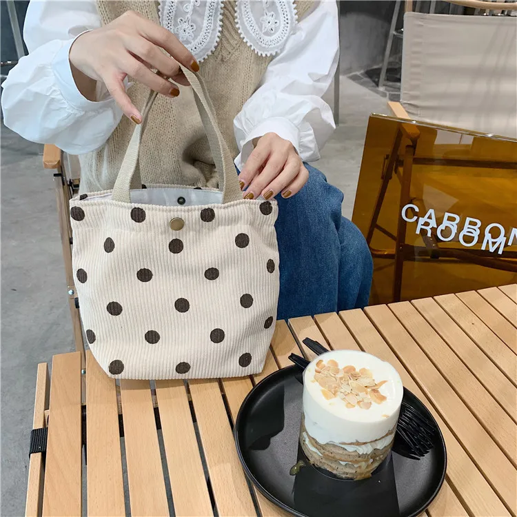 Corduroy Retro Women Small Tote Shoulder Bags Student Girls Lunch Bento Bag Hand Carry Shopper Bag Female Clutch Purse Handbags