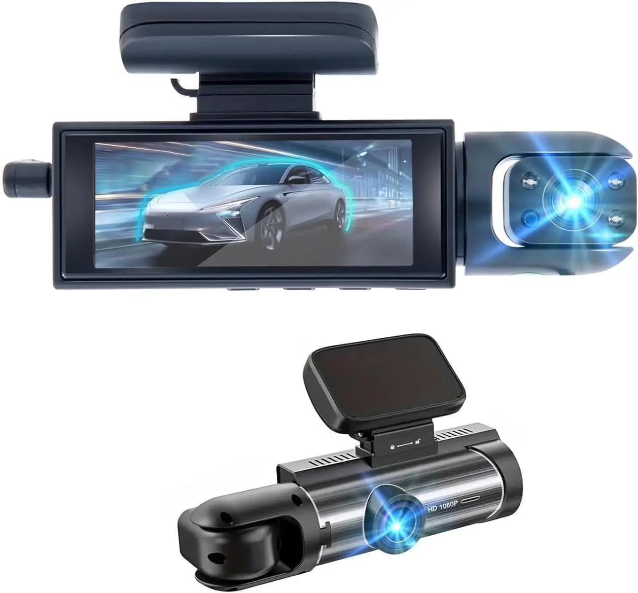 Dash Cam Front and Inside, Car Camera with 170° Wide Angle, Super Night Vision, Loop Recording, G-Sensor, 24Hr Parking Mode