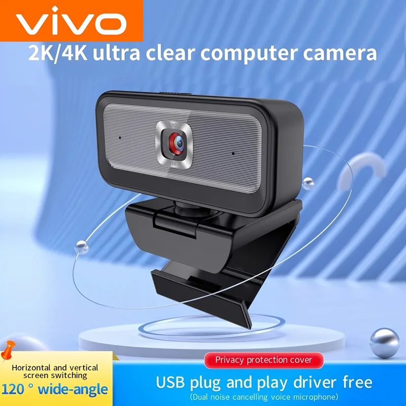 

Портативная веб-камера VIVO Full HD 2K 4K, ПК, ноутбук, широкоугольный фокус 120 градусов, веб-камера, потоковая передача, гибкий USB-драйвер Plug and Play, бесплатно