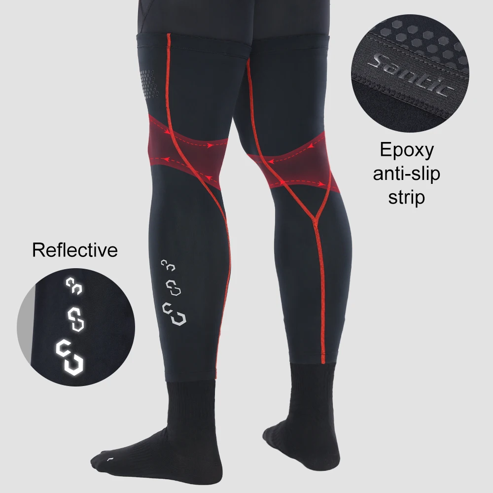 Santic Men\'s Bicycle Leggings Winter Windproof Mountain Road Bike Cycling Sport Knee Pad Warmer High Elastic Reflective Leggings