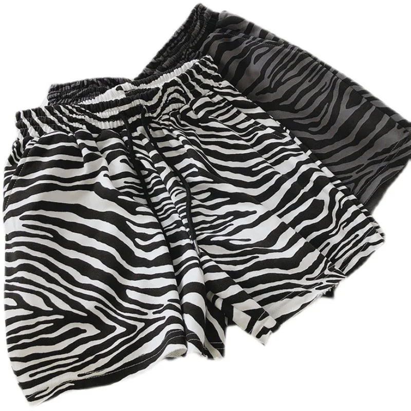 Zebra Patroon Zomer Ademend Sport Shorts Vrouwen 2023 Koreaanse Losse Casual College Stijl Hoge Taille Vrouwelijke Wijde Pijpen Korte Nieuwe