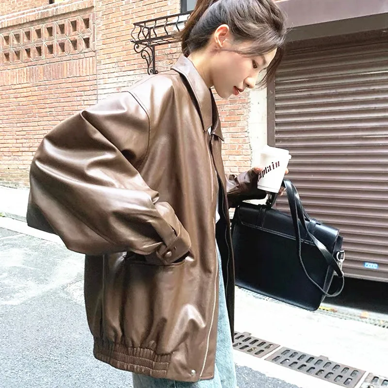 Chaqueta de manga larga para mujer, abrigo, chaqueta de cuero de otoño, prendas de vestir con cremallera para invierno, traje, cárdigan, chaquetas femeninas de talla grande