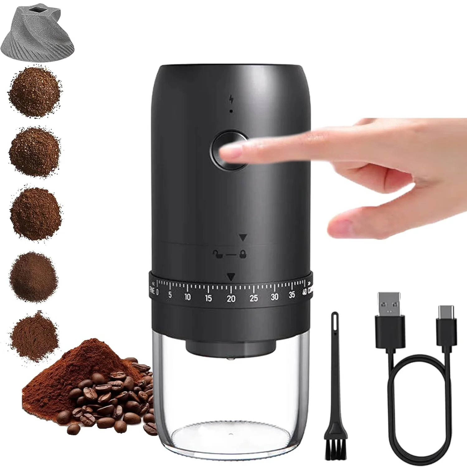 

Портативная электрическая кофемолка с USB-зарядкой для дома и улицы, профессиональная регулируемая кофемолка для помола кофейных зерен для кухни