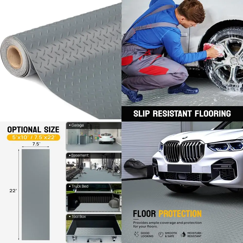 

Thickened Diamond Plate PVC Garage Floor Mat, 4x8 Feet, Ideal for Under Car and Parking Spaces, Durable Flooring Roll