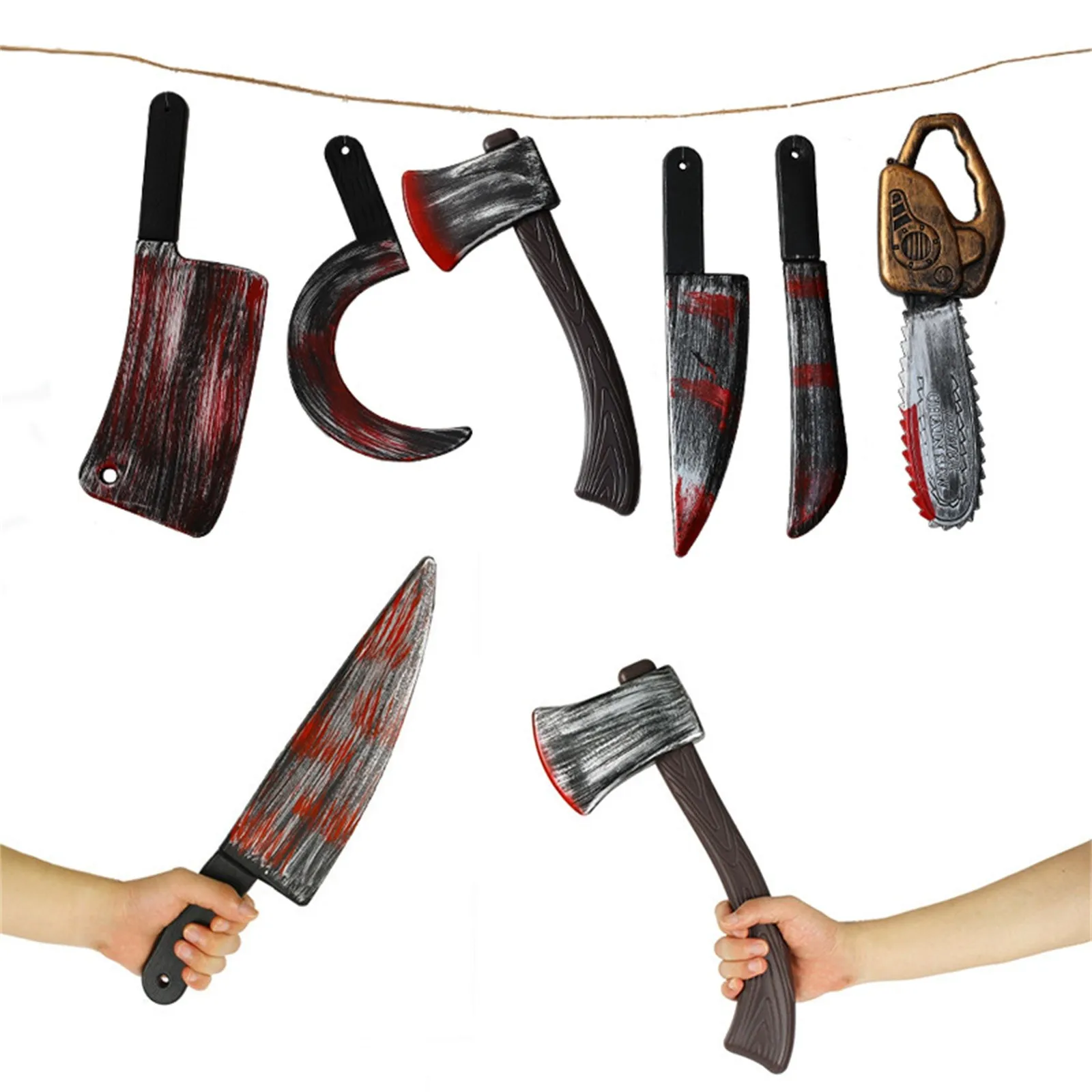 Halloween Plastic Prop Weapons Realistic Axe Scythe Chainsaw Role Play Stage Performance Decorations Costume Accessories Gifts