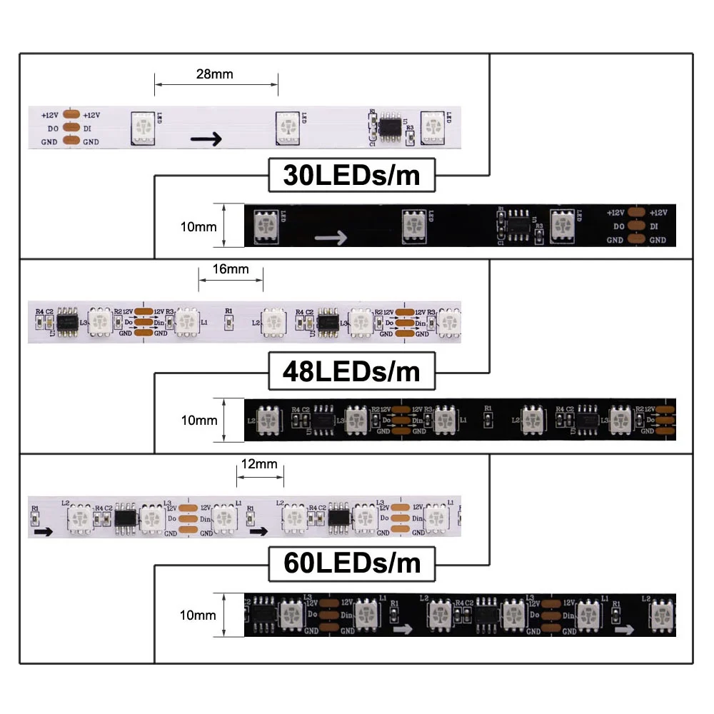 Tira de luces LED flexibles y regulables para decoración del hogar, 30/60/144/Leds/m, RGBIC, a todo color, WS2812B, WS2811, WS2813, WS2815