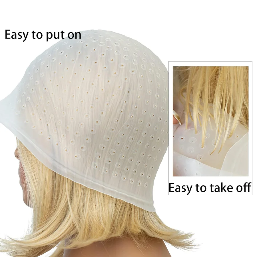 Hair Coloring Highlight Cap, Reusable Silicone with Hook and Holes for Frosting Hair Salon Hairdressing Tool Kit