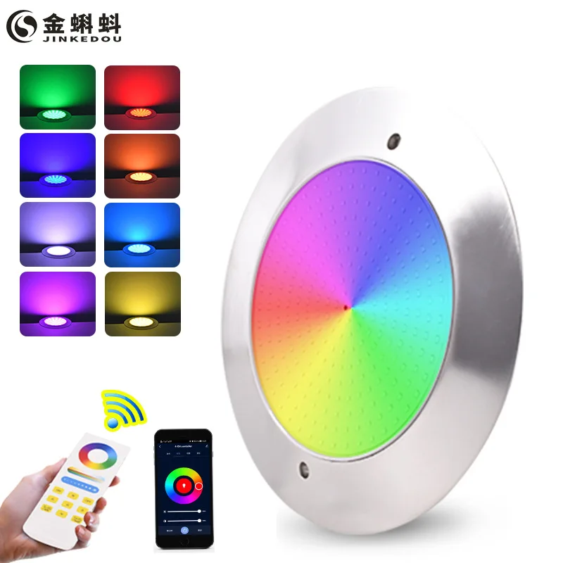 Ultra-Thin LED Stainless Steel Underwater Pool Lights RGB DC12V/24V Phone Tuya WIFI Controller Music IP68 Pipe Piscina Lamp