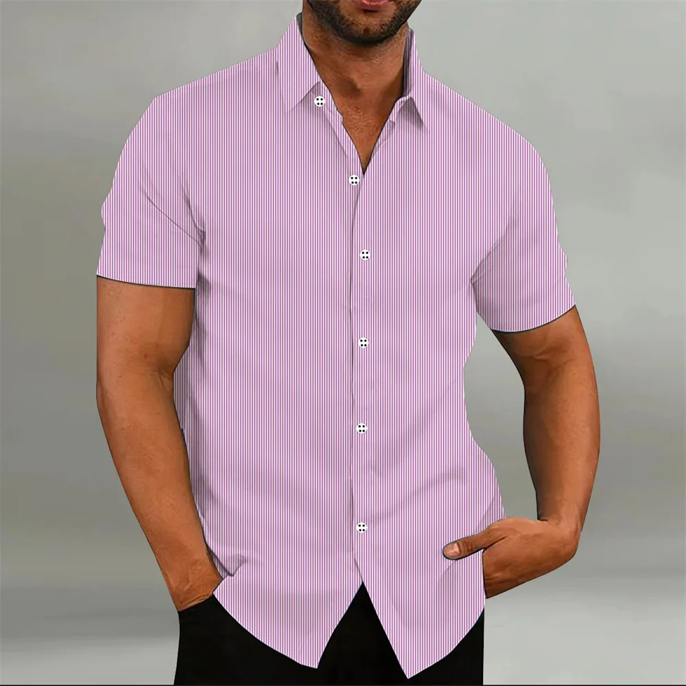 

Мужская модная свободная полосатая рубашка, 9-цветная рубашка, повседневная дышащая рубашка с лацканами и короткими рукавами, топ, удобная мягкая ткань