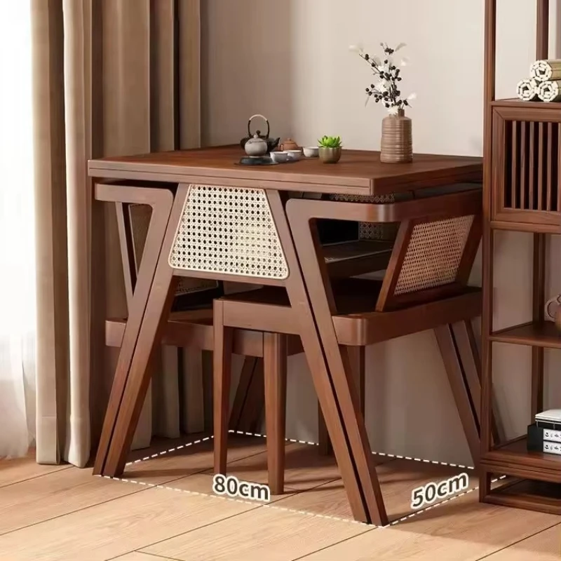 Solid wood dining table and chair set square rattan dining chair interior furniture