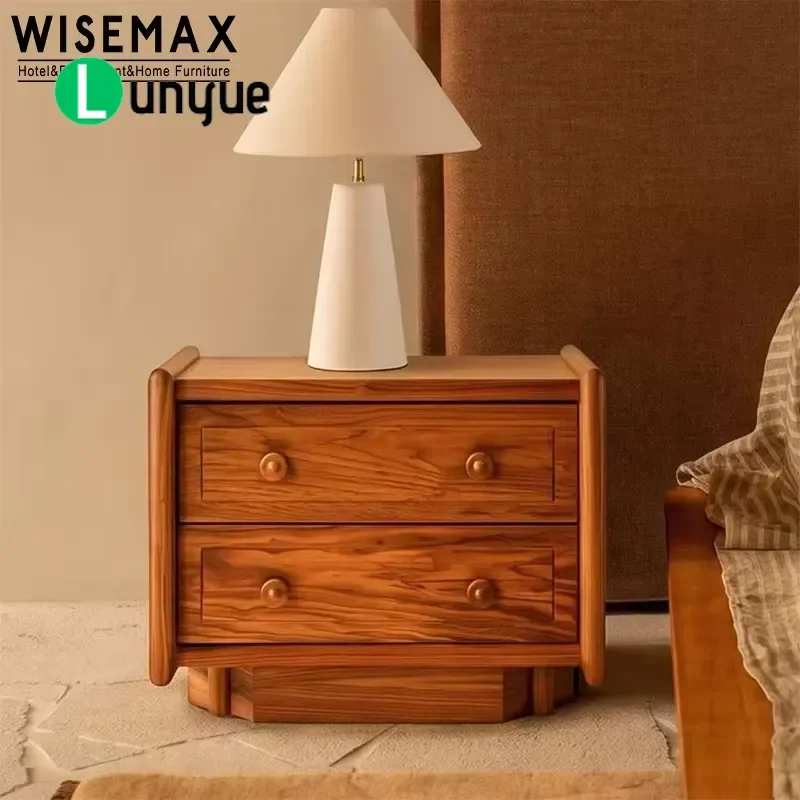 Modern Simple Solid Wood Bedside Table 2 Drawer Nightstand for Bedroom Hotel Home Villa Furniture Storage Side Table