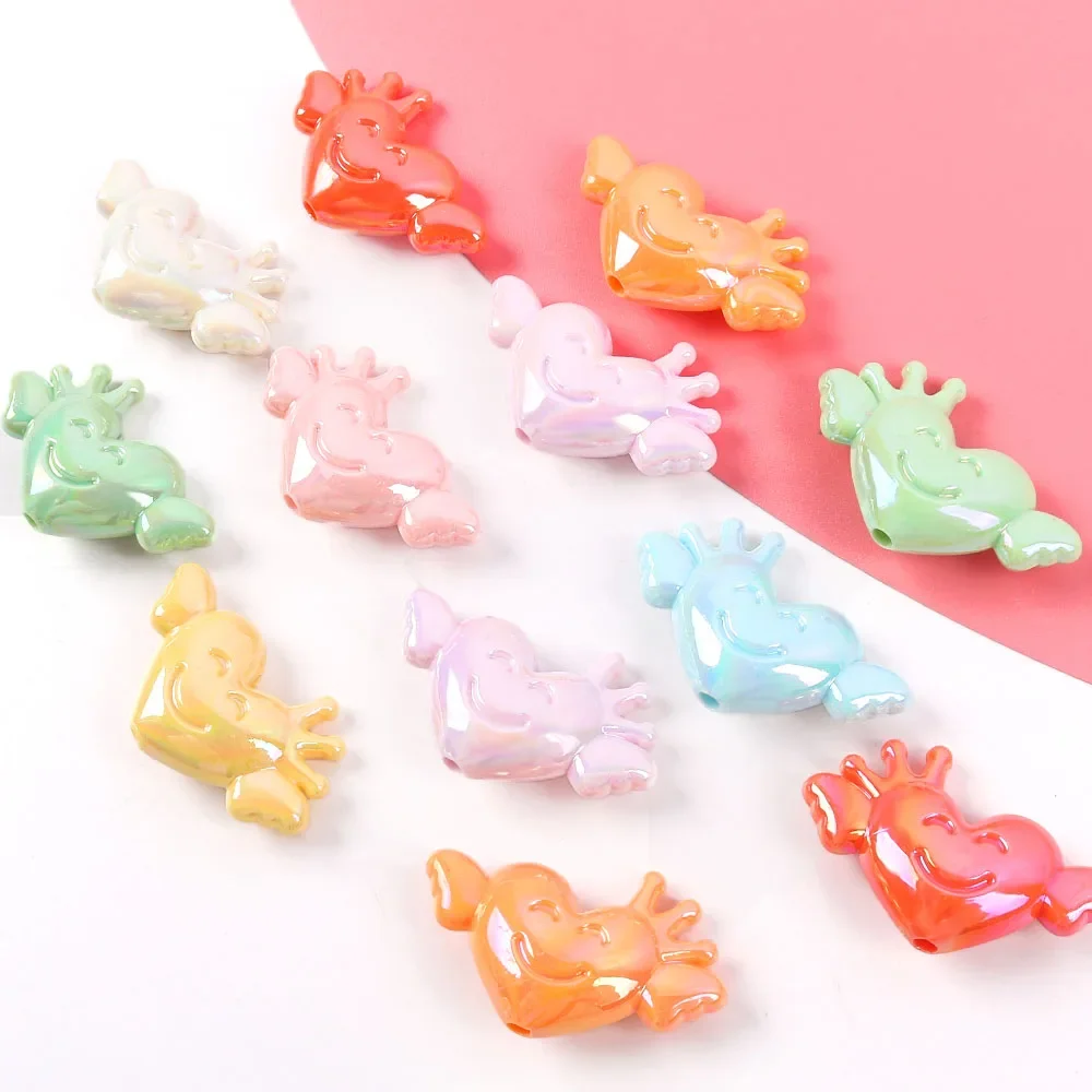 5Pcs  Acrylic Loose Spacer Beads Colorful Heart Crown Wings Acrylic Beads for DIY Pendant Necklace Bracelet Earrings Accessory