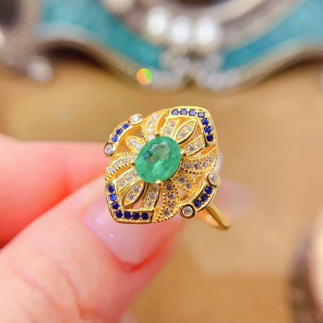 KJJEAXCMY High End Women's Ring Natural Emeralds S925 Silver with Electroplating Boasting High Clarity Full Brilliance Gift