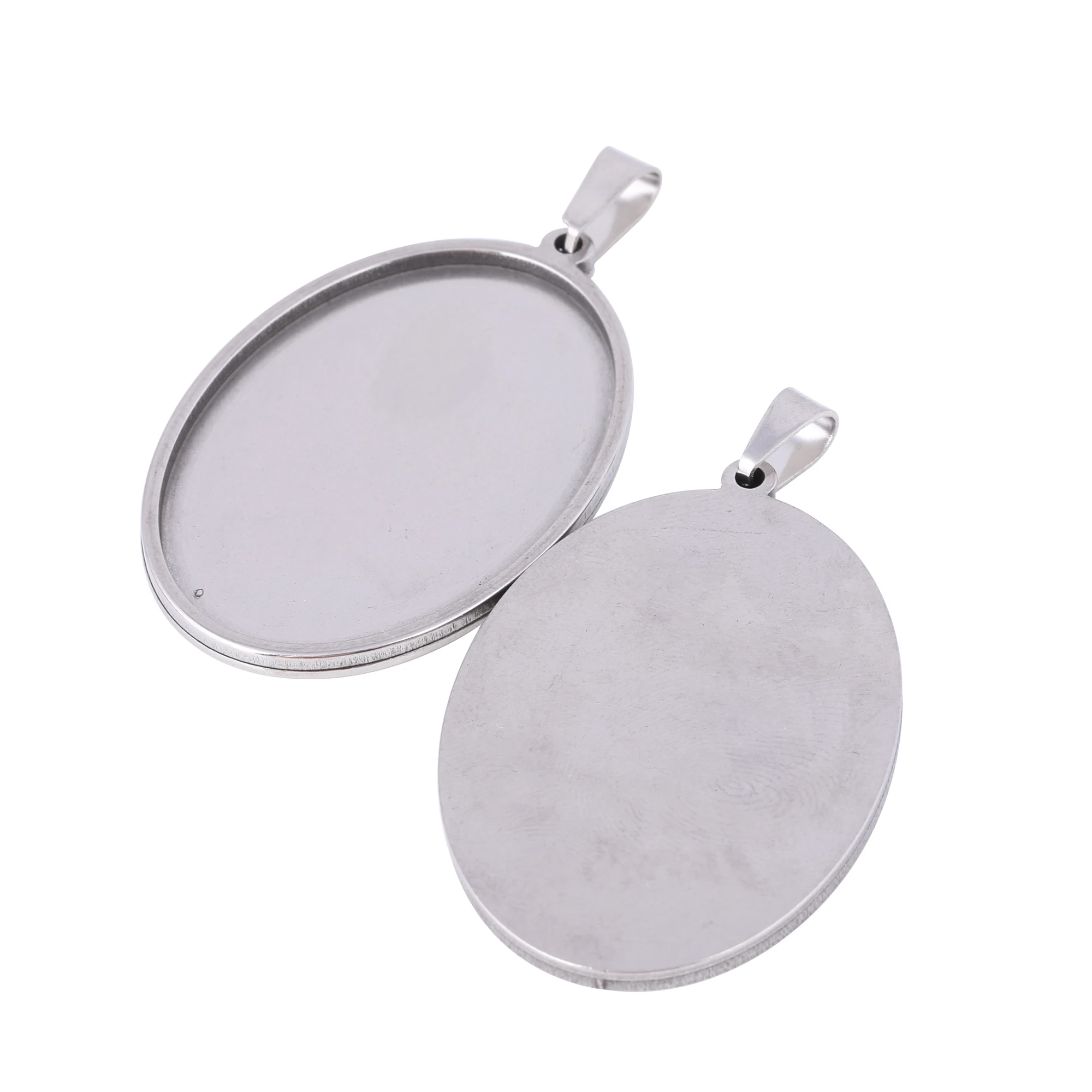 5pcs 25x35mm Oval Cabcohon Base Settings Stainless Steel Blank Pendant Trays Diy Bezels For Necklace Jewelry Making Supplies