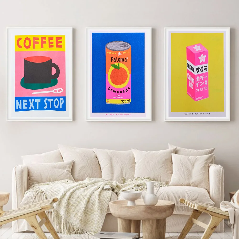 Japanese Pink Canned Sardine Soda Coffee Wall Art Painting Nordic Poster Packaged Print Pictures Living Kitchen Room Home Decor
