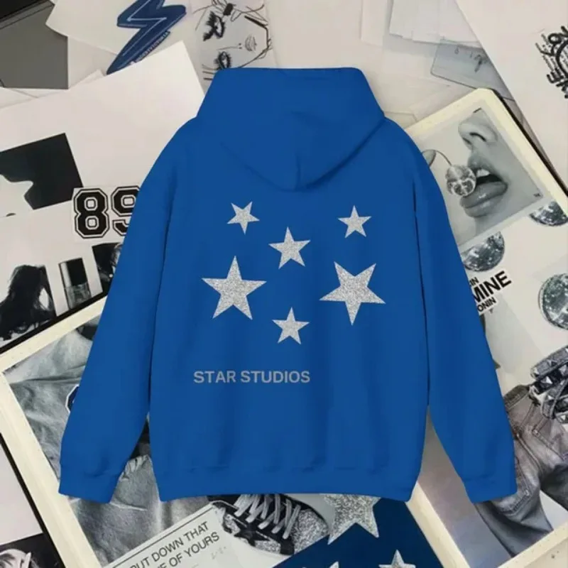 Y2K Hoodies Women Harajuku Hip Hop Letter Star Graphic Printed Loose Sweatshirt Punk Rock Gothic Clothes Top Streetwear EMO Girl