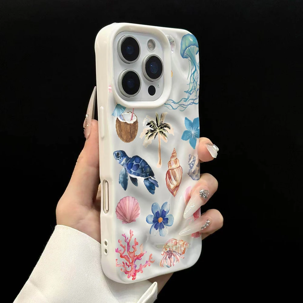 Luxuriöse Ozean-Muschel-Kollage Handyhülle für iPhone 17 16 15 14 13 12 11 Pro Max 14 Plus 17 Air Falten-Wellen Weiche Silikonhülle – Detail 8