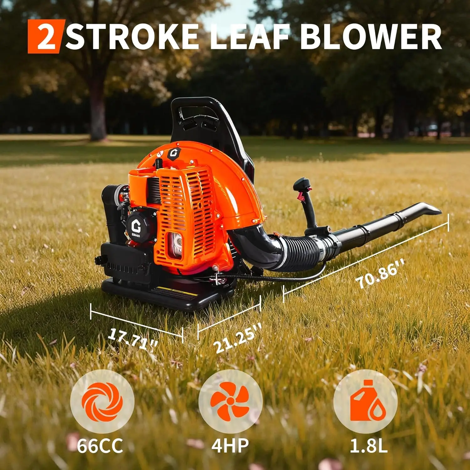 52CC/66CC Rugzakbladblazer – 780 CFM / 270 MPH / 880 CFM / 320 MPH – 2.2PK/4PK 2-takt benzinemotor voor natte bladeren, sneeuw, puin