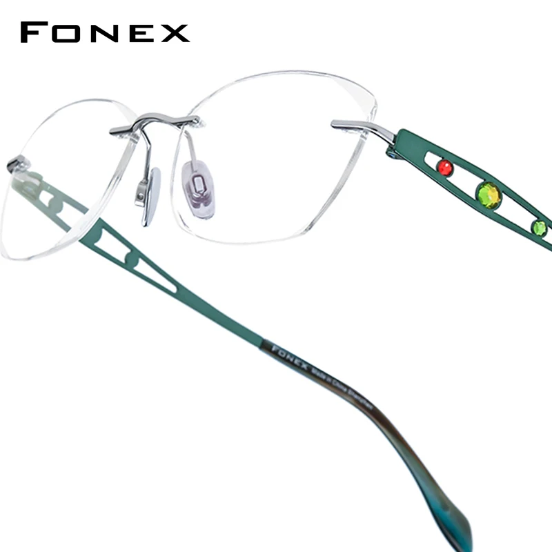 

FONEX Titanium Rimless Glasses Frame Women Luxury Famous Brands Designer Diamond Trim Eyeglasses High-end Frameless Eyewear 6118