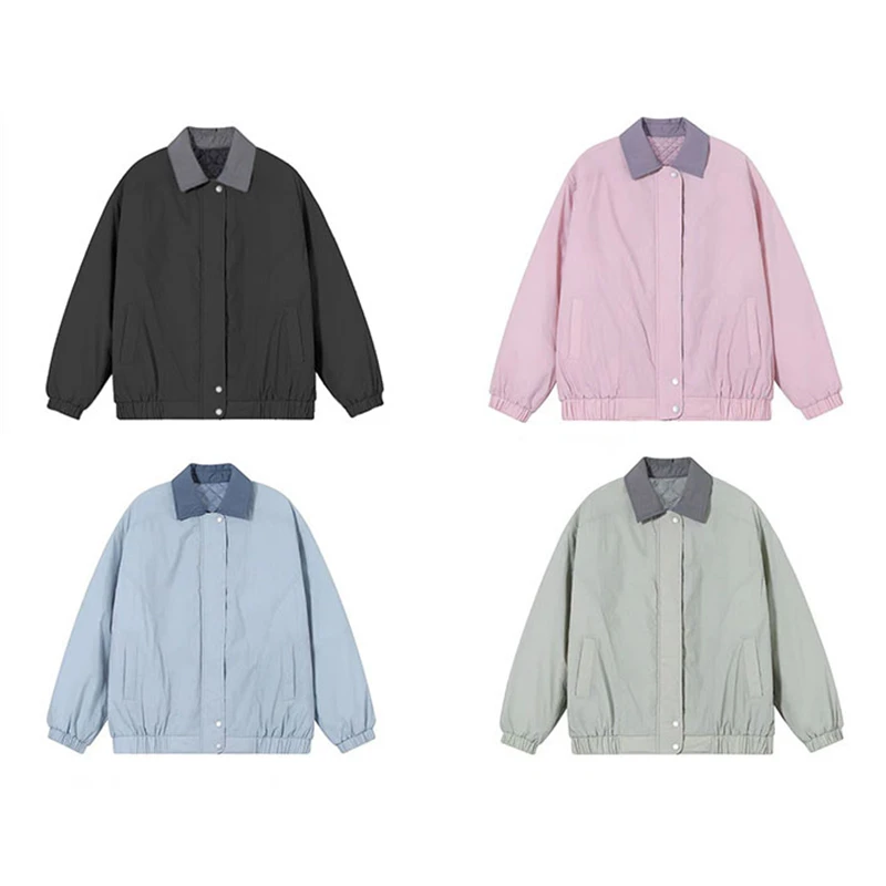 2025 New Lightweight Cotton Jacket Women Spring Autumn Coats Loose Versatile Lapel Long Sleeve Student Cotton Clothes Trendy