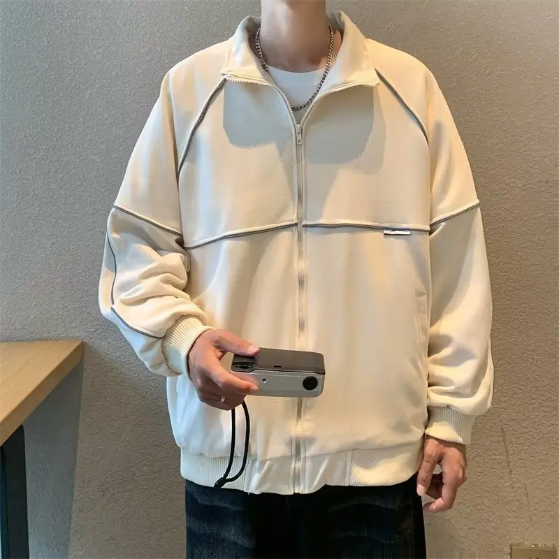 

Осень-зима, мужская замшевая куртка большого размера, свободная посадка, светоотражающая, модная, молодежная, повседневная, длинная, све irt Jaet