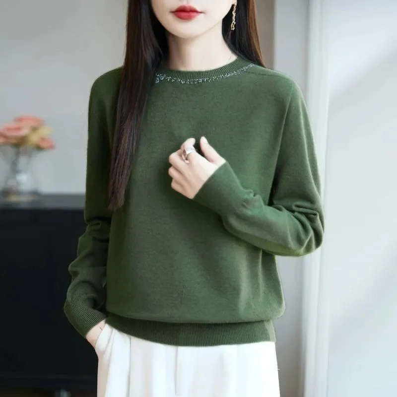 Korean Female Round Neck Knitted Tops Ladies Long Sleeves Knitting Jacket Autumn Winter Women Fashion Solid Color Sweater Coat